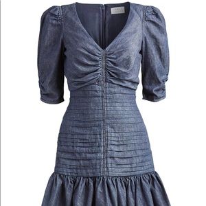 Tanya Taylor Pansy Ruched Dress Denim NWT
